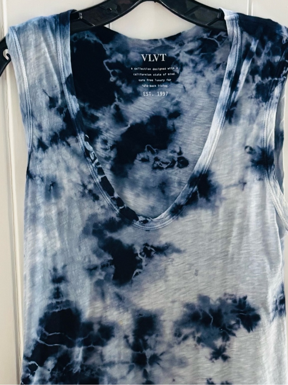 Velvet by Graham & Spencer Navy and White Tie-Dye V-Neck Cotton Dress